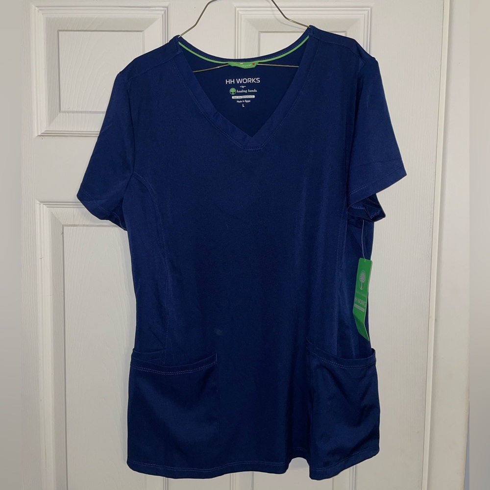 Healing Hands HH Works-Large V Neck navy scrub top-New with tags
